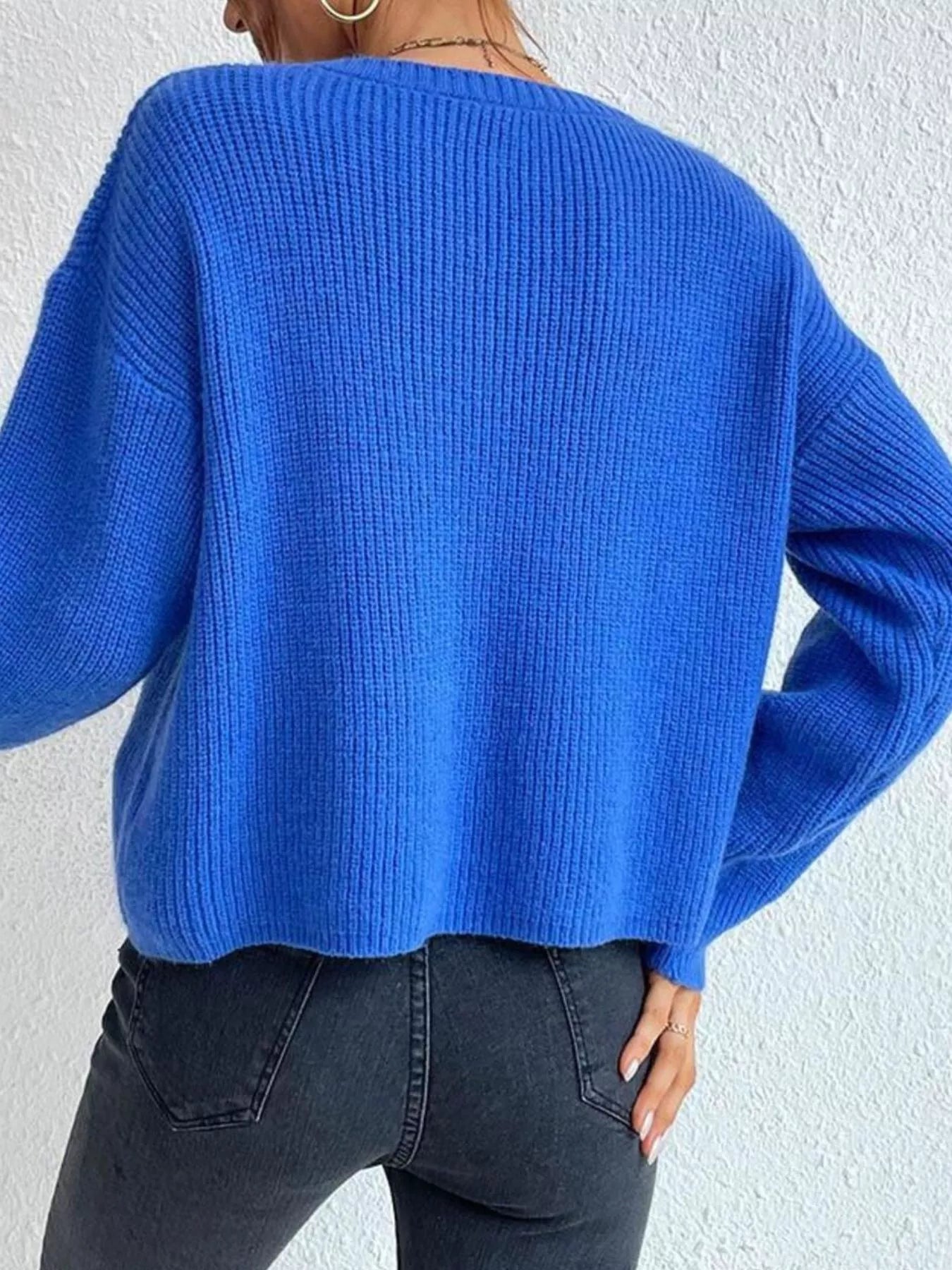 Back design of ribbed knit sweater relaxed style