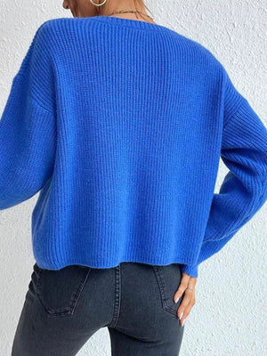 Back design of ribbed knit sweater relaxed style
