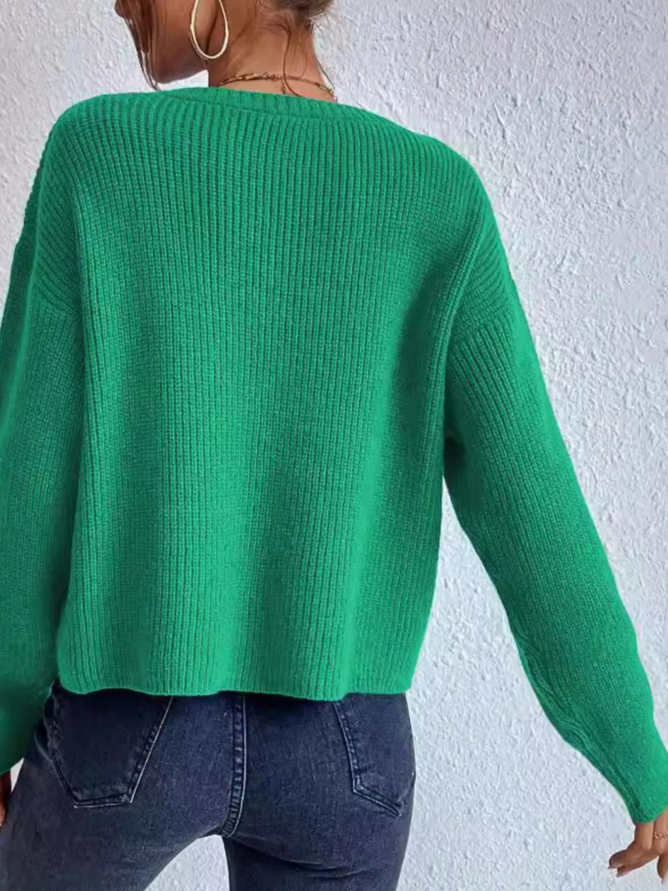 Ribbed knit sweater back view relaxed fit