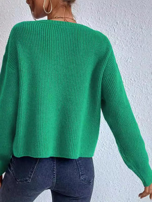Ribbed knit sweater back view relaxed fit