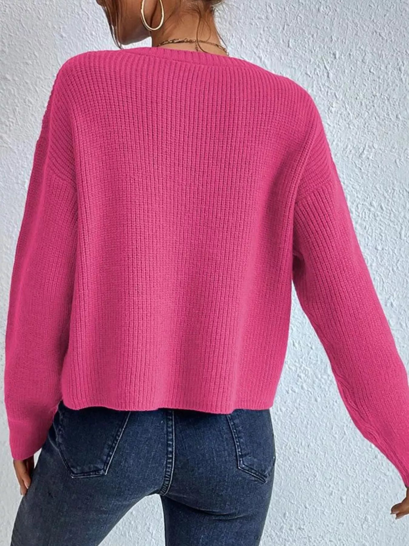 Back view ribbed knit dropped shoulder sweater