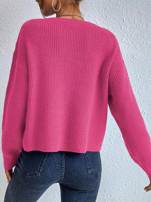 Back view ribbed knit dropped shoulder sweater