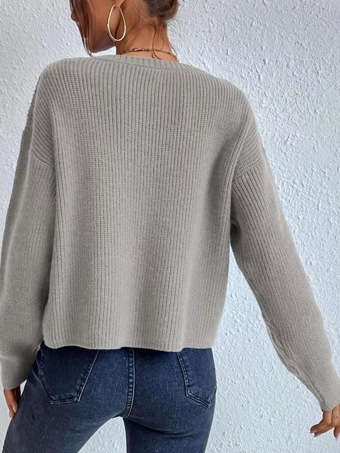 Ribbed knit sweater full back view