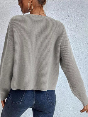 Ribbed knit sweater full back view