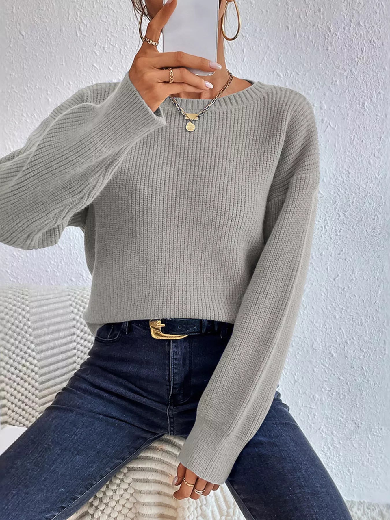 Ribbed sweater front minimal style look