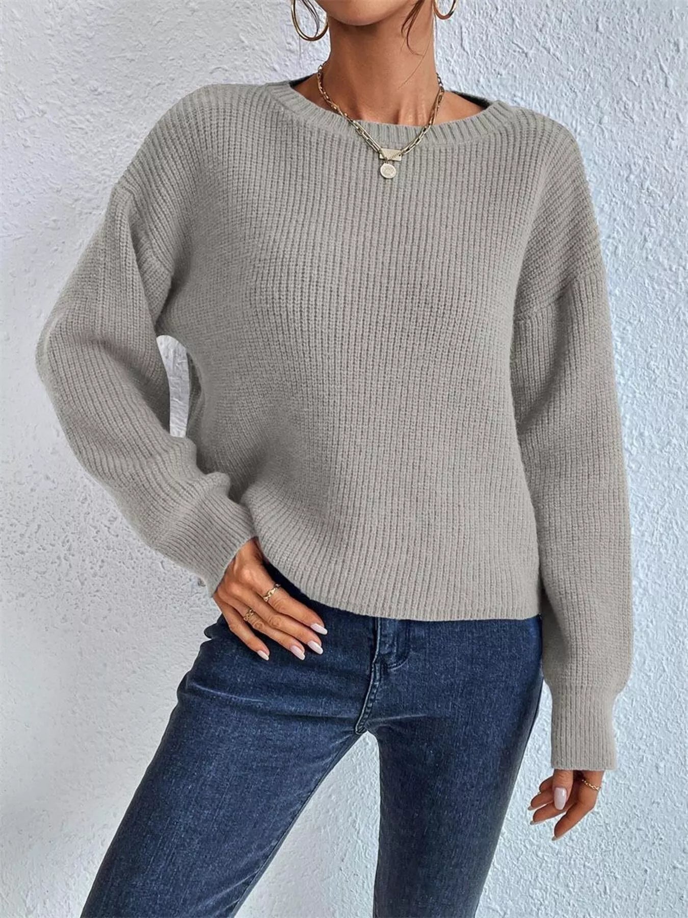 Soft ribbed knit sweater front comfortable wear