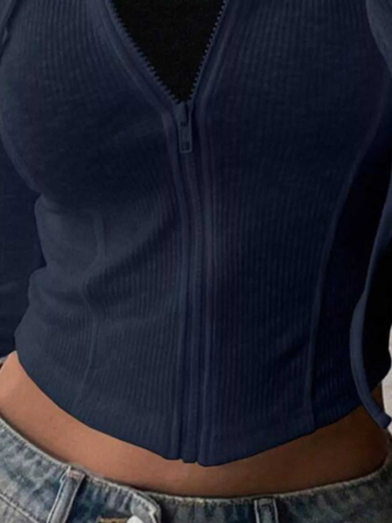 Ribbed knit cropped zip-up outerwear overall design