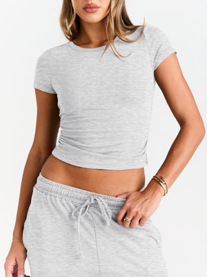 Elegant front design of short sleeve tee and pants outfit