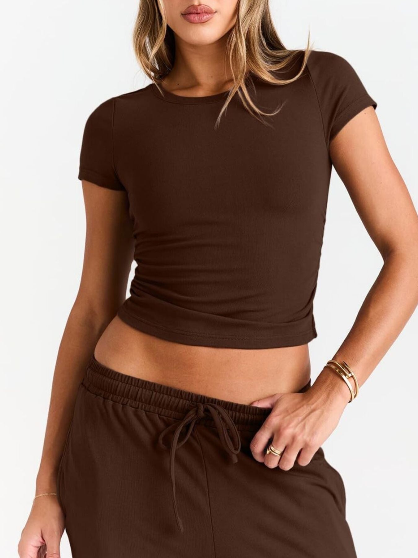 Trendy front look of women matching set outfit