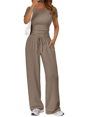 Front comfortable everyday outfit with tee and pants