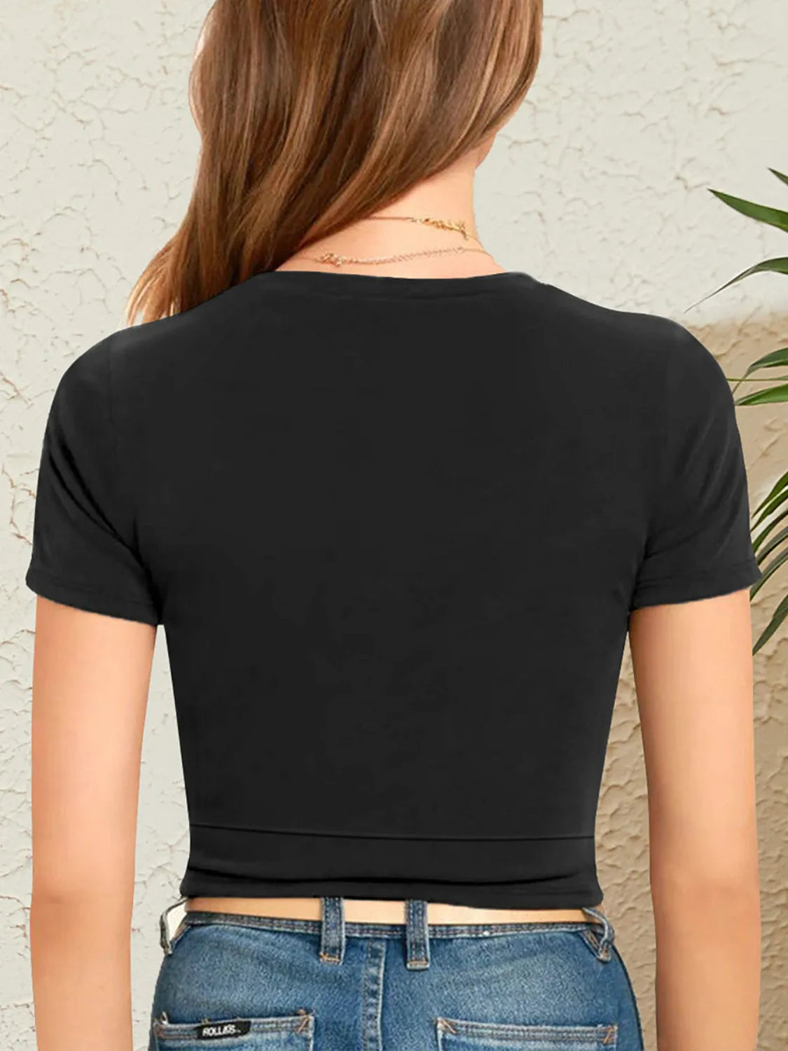Relaxed back view of crop T-Shirt with soft and breathable fabric
