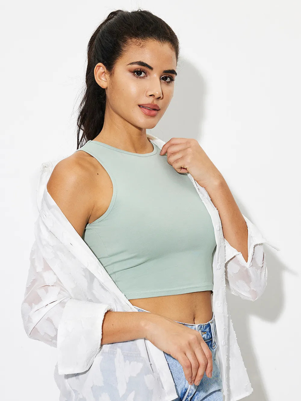 Cropped tank front look with soft fabric and flattering silhouette
