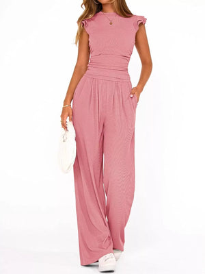 Wide leg pants set front chic