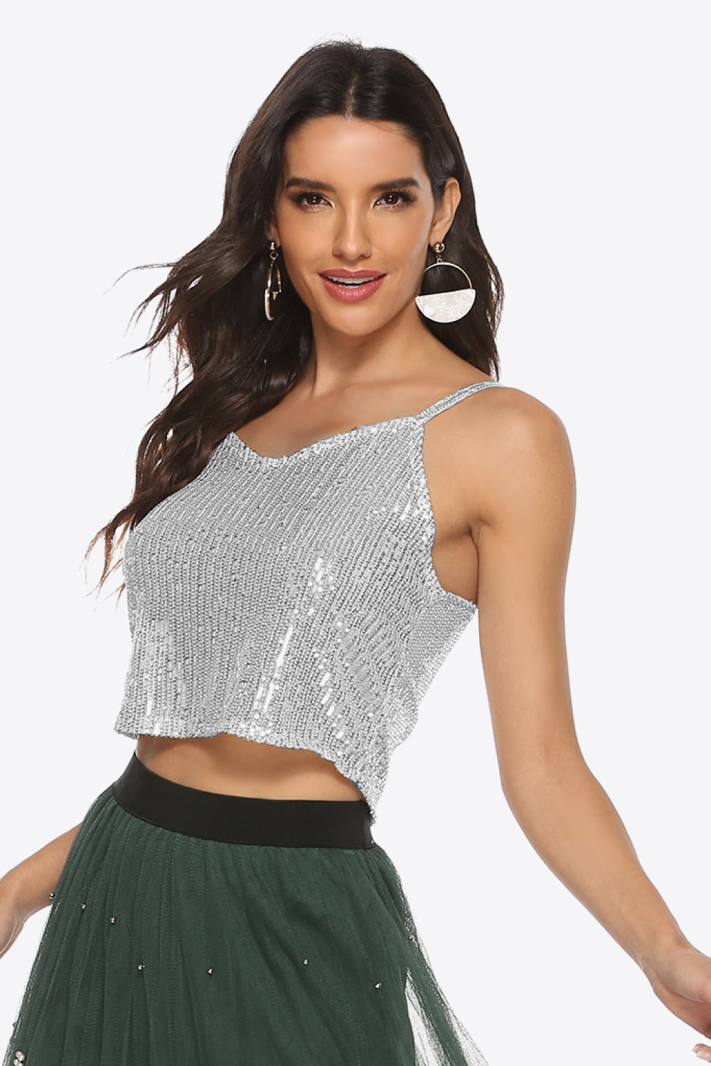 Sparkly sequin cropped cami front detail