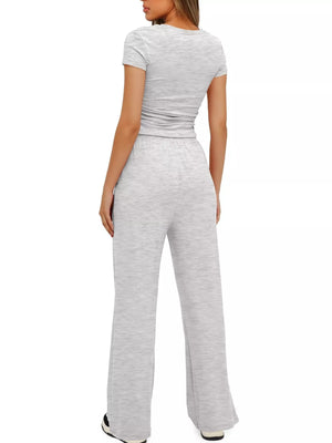 Short sleeve top and drawstring pants set back view