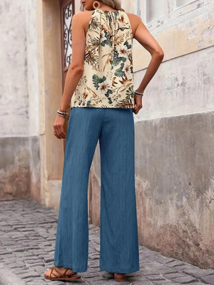 Printed tank top and wide leg pants set rear view
