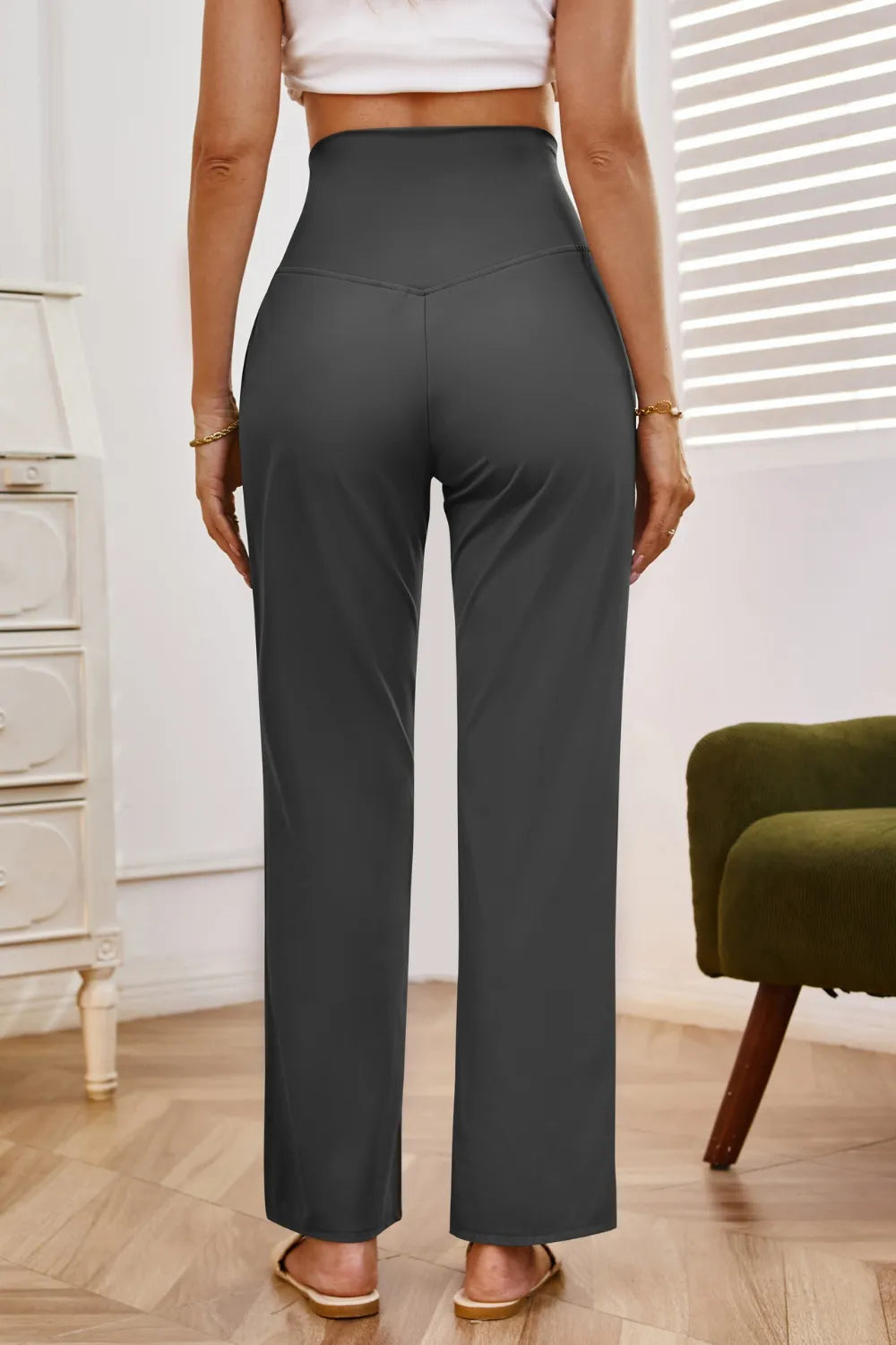 High waist wide leg pants back full length