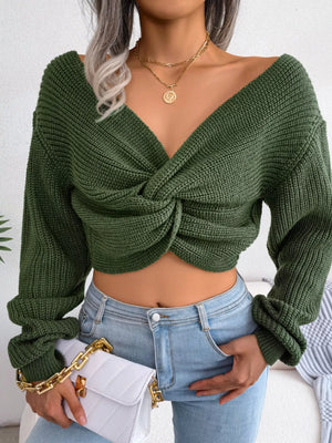 Cozy cropped knit sweater front comfortable fit