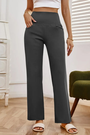 Wide leg high waist pants front fabric detail