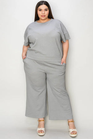 Front view of Double Take Full Size Texture Top and Pants Set