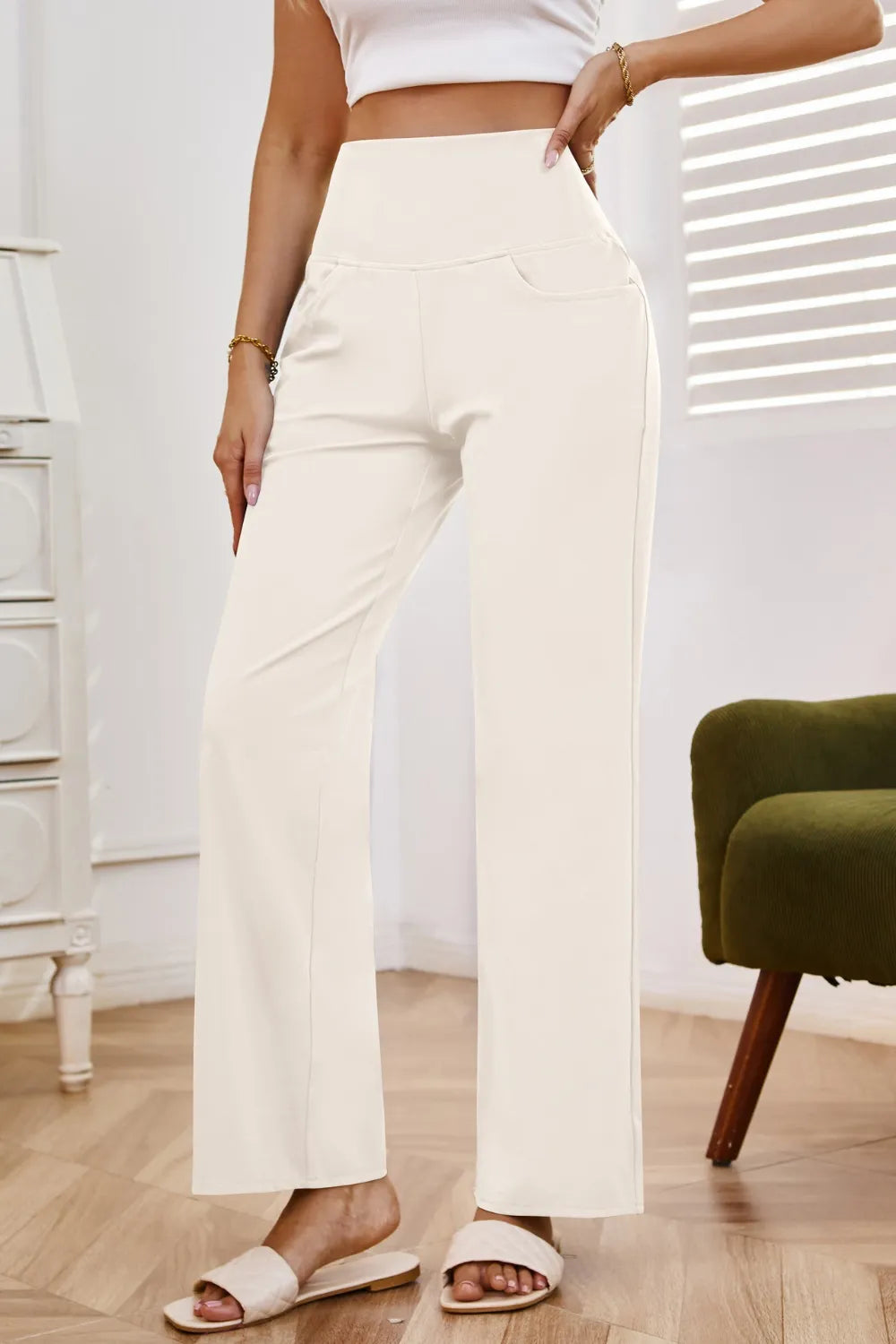 High waist wide leg pants front everyday wear