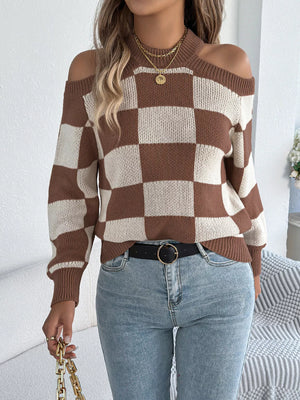 Trendy checkered sweater front full view
