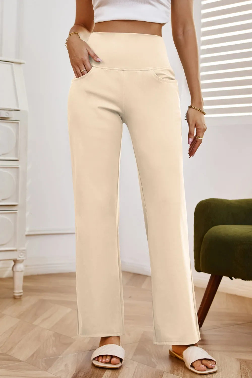 Wide leg high waist pants front full length