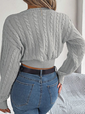 Twisted cable knit sweater back side long sleeve winter outfit