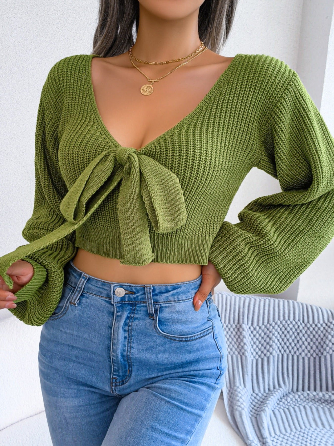 Soft knit cropped sweater front casual wear