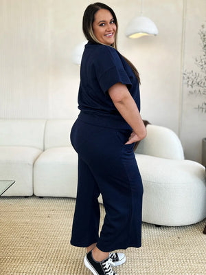 Side view of Double Take Full Size Texture Top and Pants Set