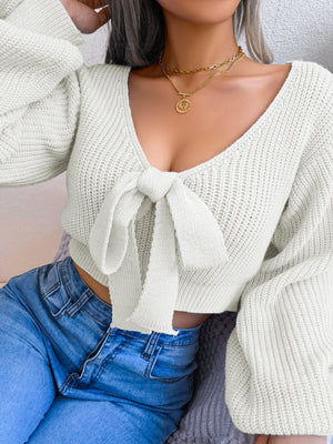 Stylish tie front sweater front trendy look