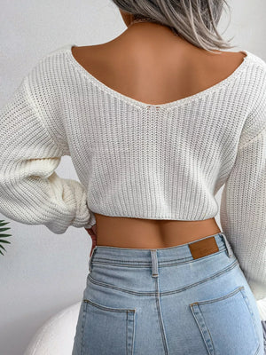 Twisted front cropped sweater back view long sleeve design