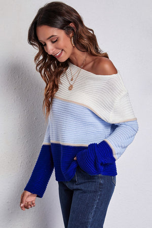Side profile of Color Block Horizontal Ribbing Sweater