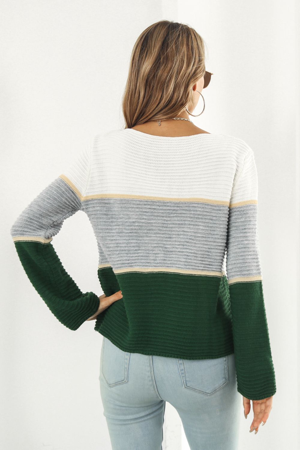 Back detail of Color Block Horizontal Ribbing Sweater