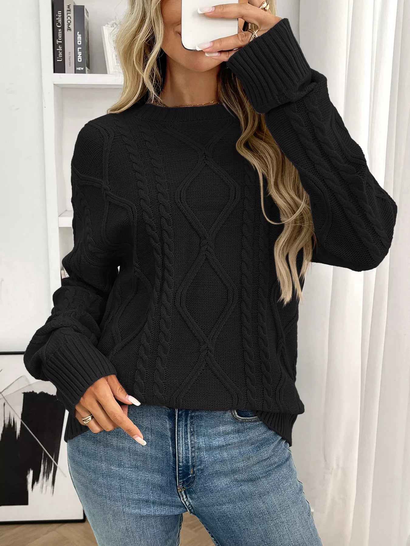 soft cable knit sweater front detailed texture