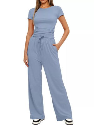 Soft touch short sleeve top and pants set front look