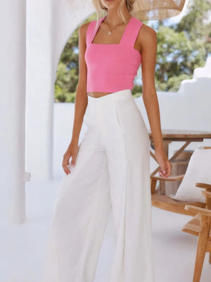 Square neck ribbed cropped tank top slim fit