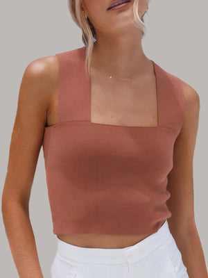 Square neck ribbed cropped tank top front design