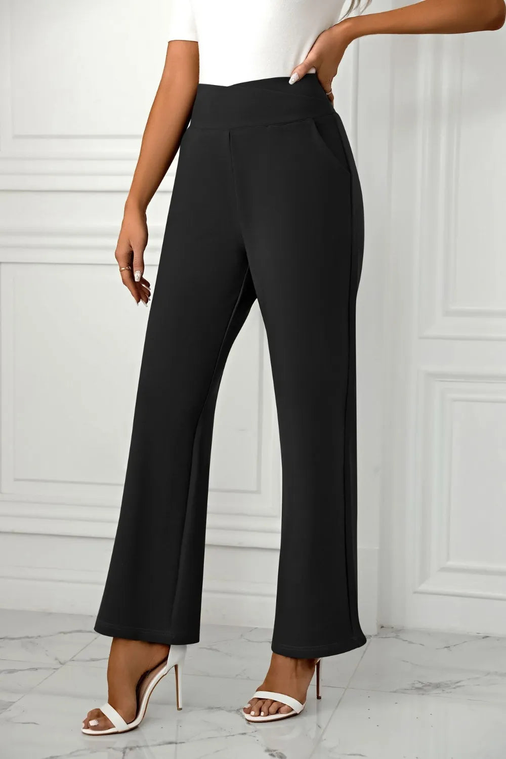 High waist straight leg pants relaxed front fit