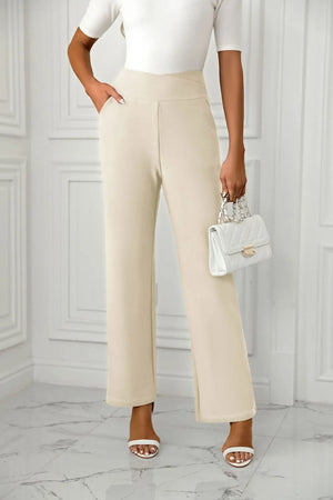 Alt: High waist straight leg pants front detailing