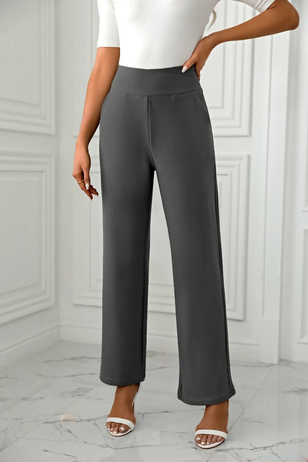 High waist straight leg pants front fashion look