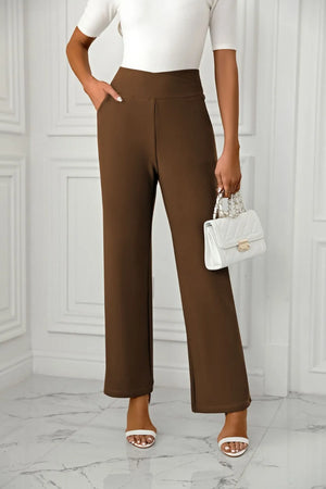 High waist straight leg pants front detailing
