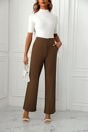 Comfortable high waist straight leg pants front