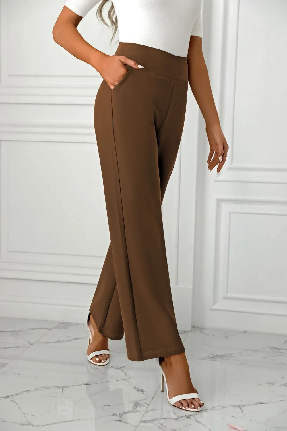 High waist straight leg pants side pose