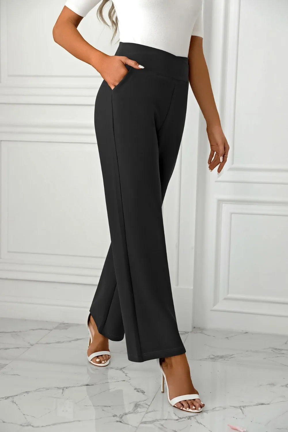 High waist straight leg pants side view
