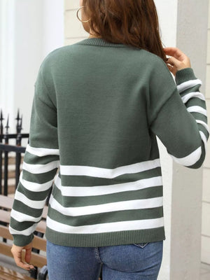 back view striped trim sweater minimal knitwear design