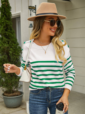 Elegant striped knit sweater front view for women