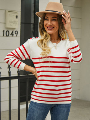 Modern striped pullover sweater front design with round neck