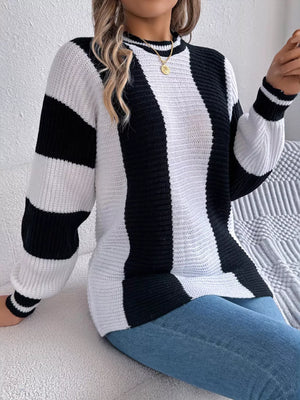 trendy color block knit sweater front design