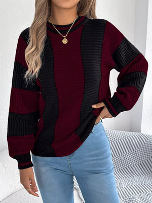 modern knit color block sweater front style